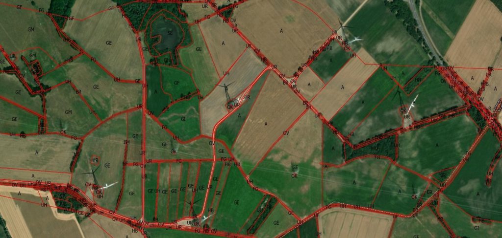 Ausschnitt einer Karte mit Abgrenzung der Biotoptpyen